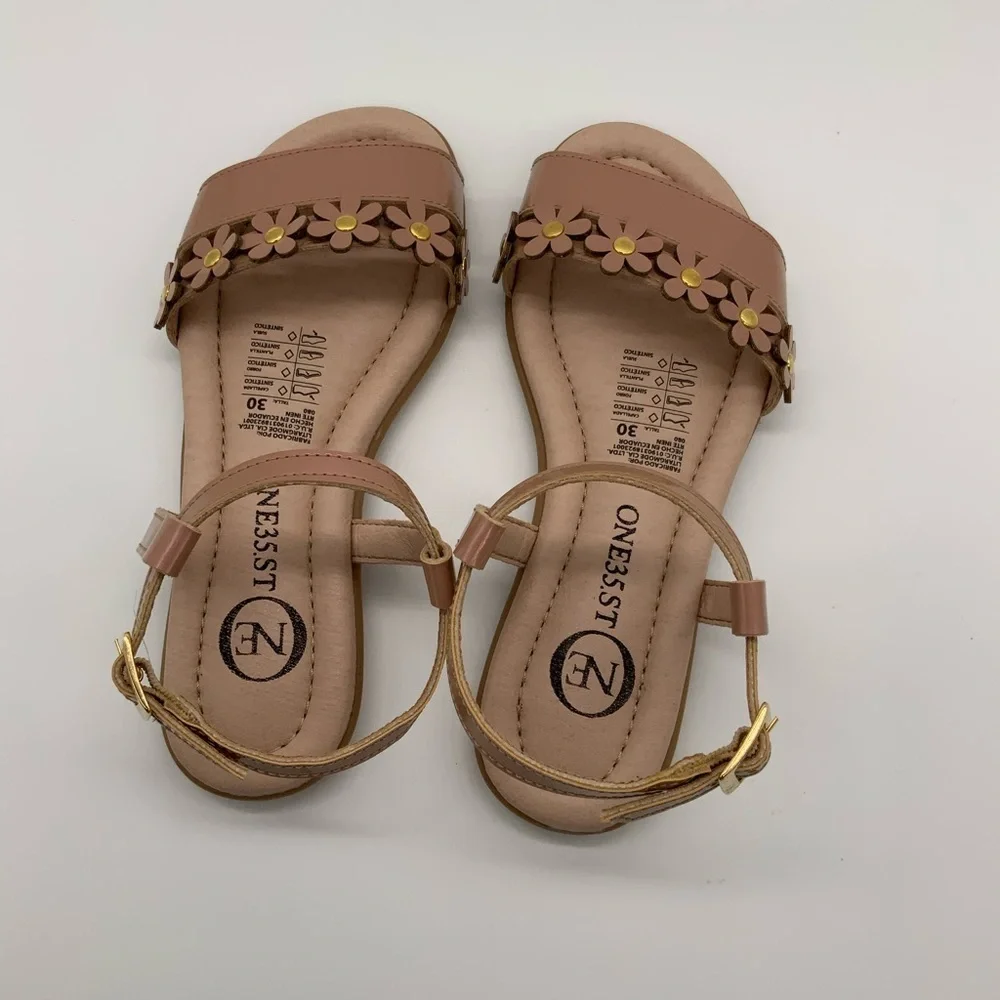 Girls Ankle strap Flat Sandals, Bareal Terracota Size 30 EU 12.5 US